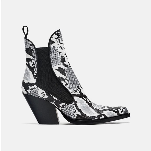 SOLD Zara Faux Snakeskin Ankle Cowboy Boot - Picture 1 of 7